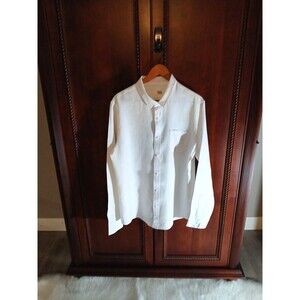 1901 Men's Size XL 100% Linen Crisp White Button-Up Long Sleeve Shirt